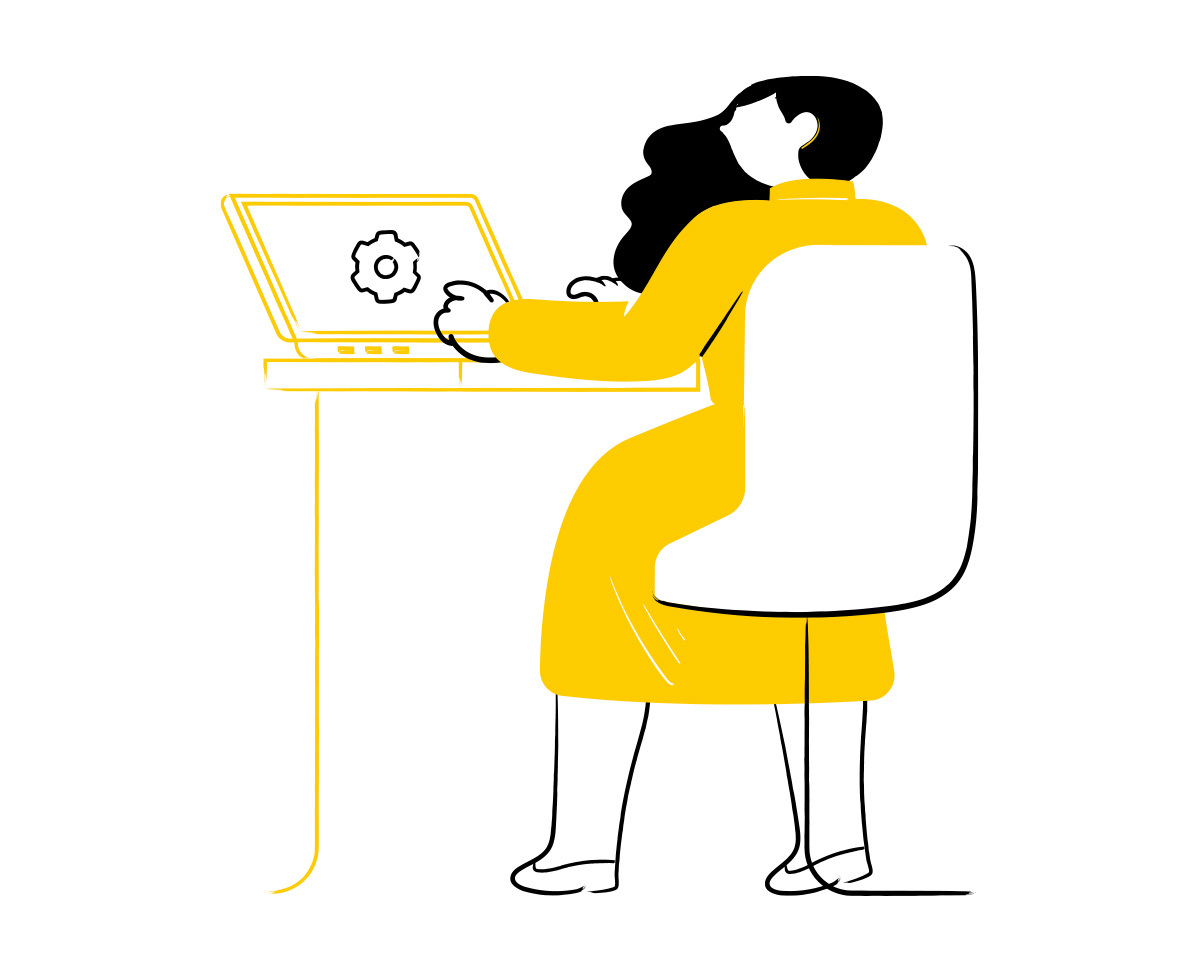 illustration of woman using laptop at a desk