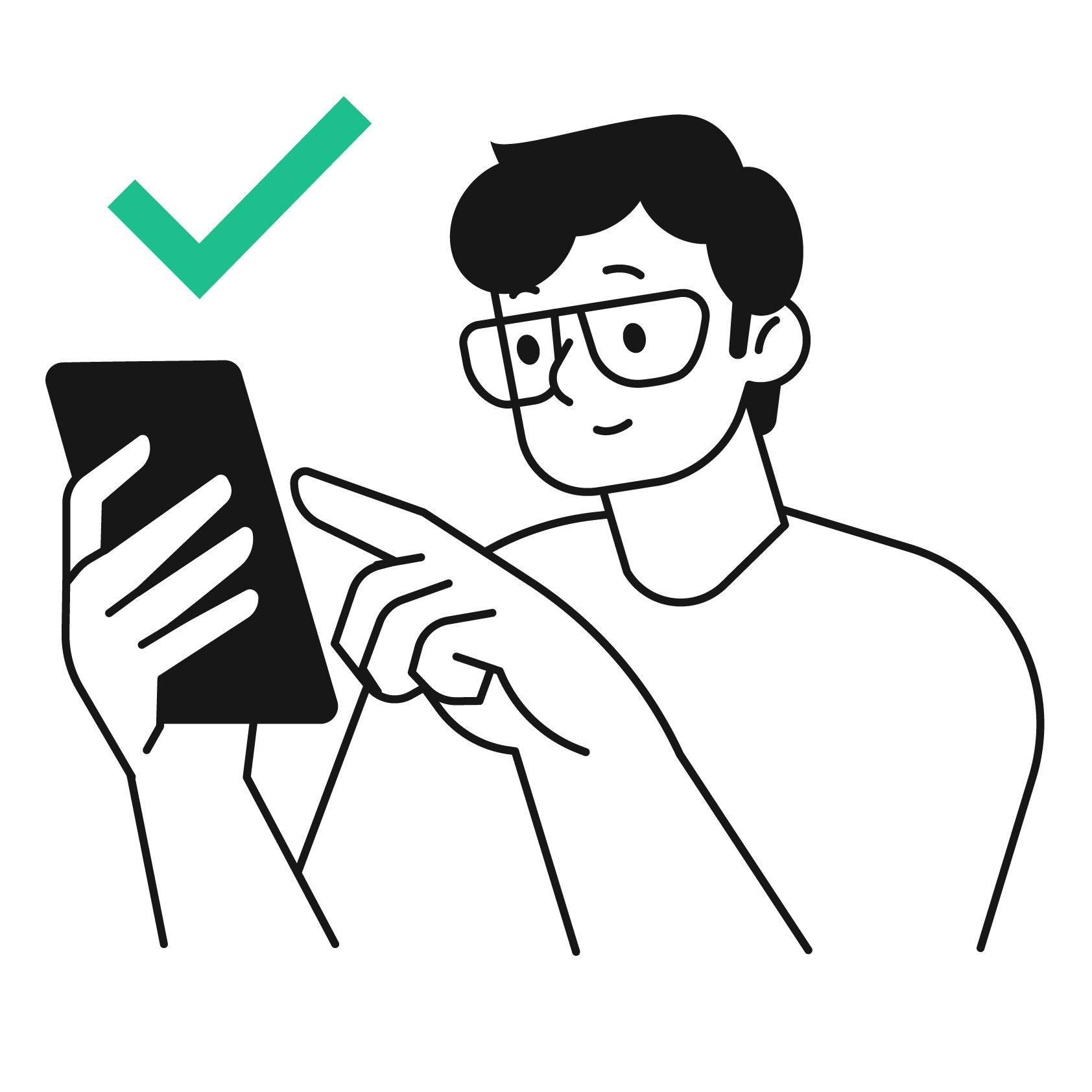 man interacting with a cell phone app