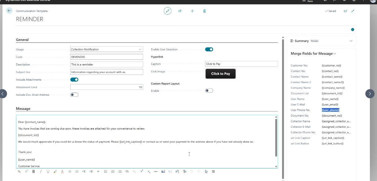 Automated collections reminders for Dynamics 365 Business Central