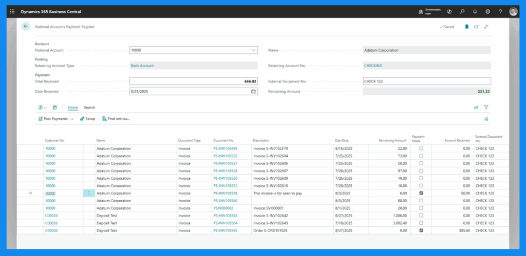 National Accounts in Dynamics 365 Business Central