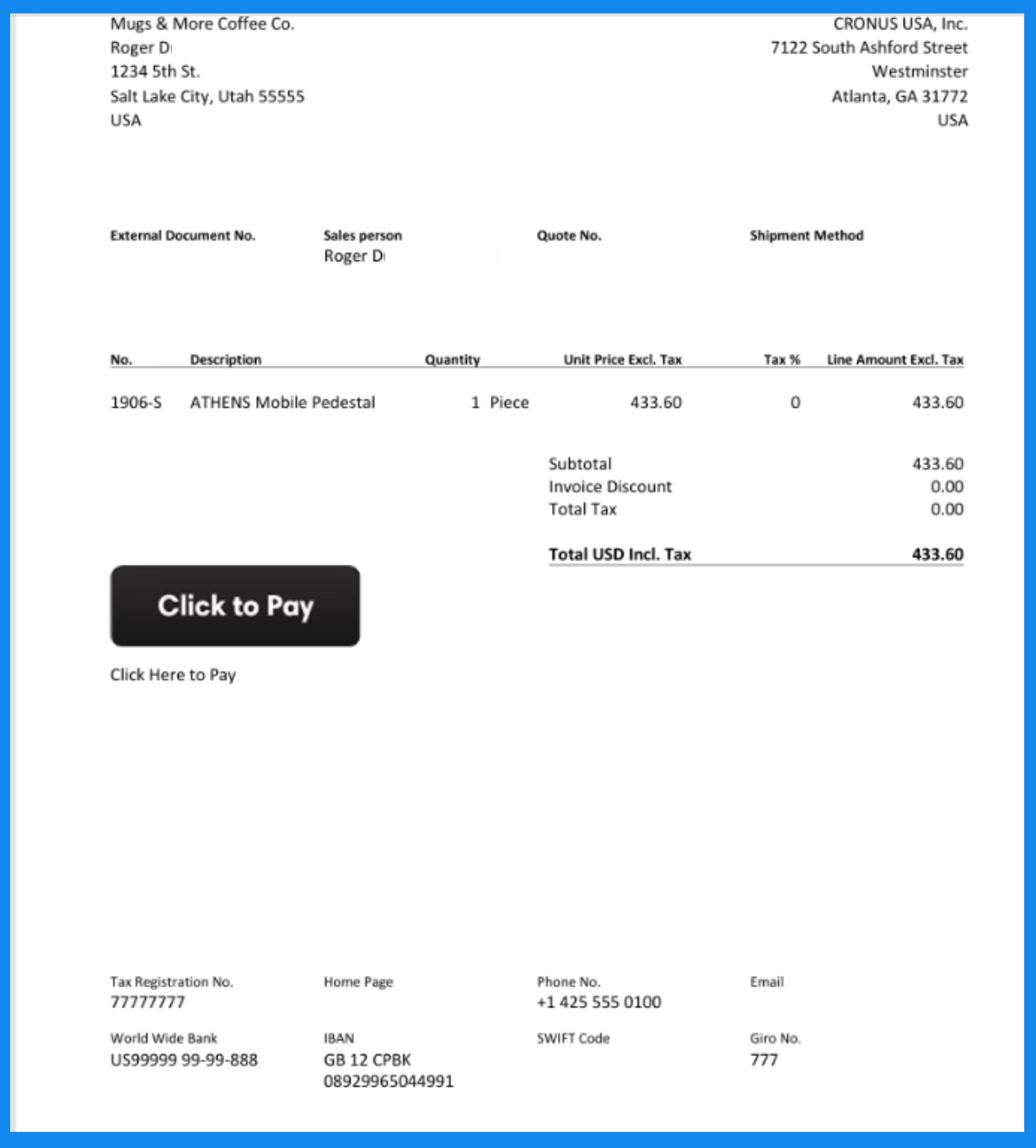 a sample click to pay invoice