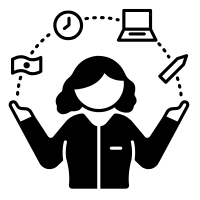 icon of woman juggling office items