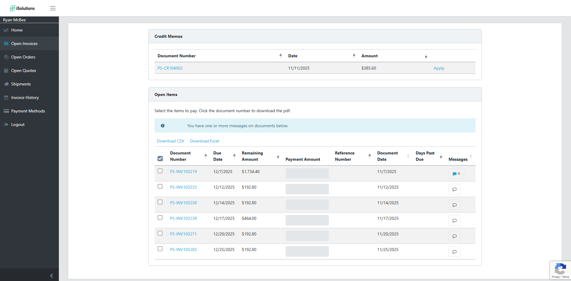 View open invoices from Business Central in the customer portal
