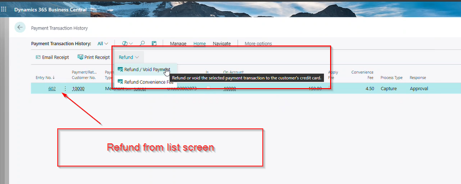 Refund from list in Business Central