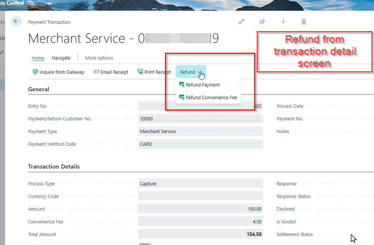 Refund from Transaction Detail in Business Central