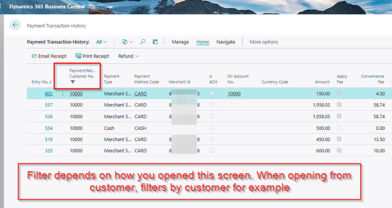 filter information based on source in Business Central
