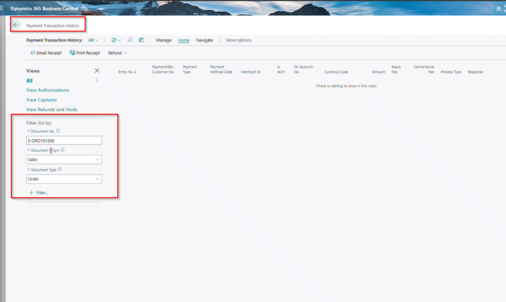 Ability to Filter Payment Transaction History in Business Central