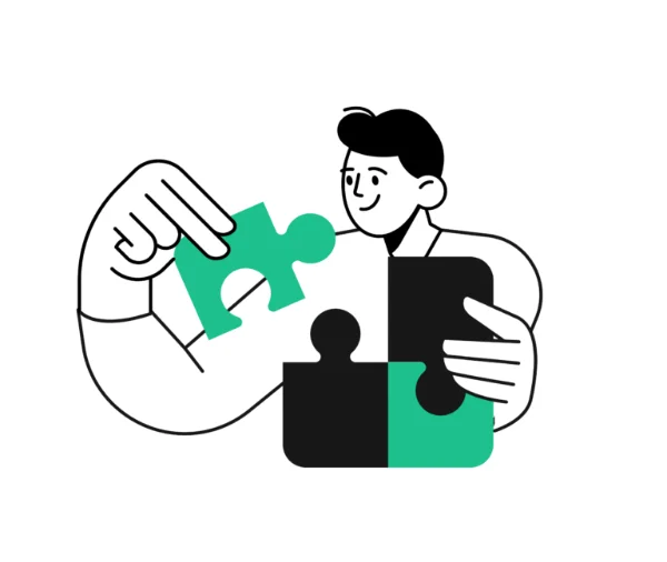 Integrate-puzzle-pieces man completing a puzzle