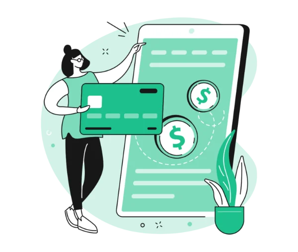woman with credit card using a payment app